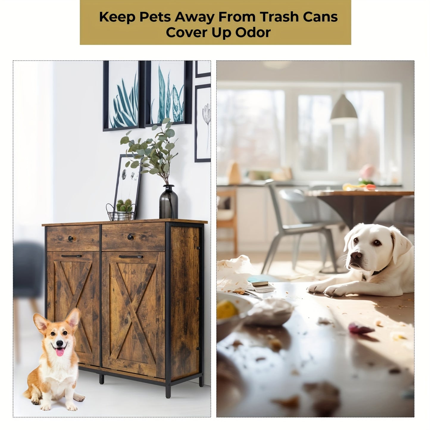 Dual Tilt Out Trash Cabinet, 10X2 Gallon Pet Proof Kitchen Pull Out Hidden Garbage Can Cabinet