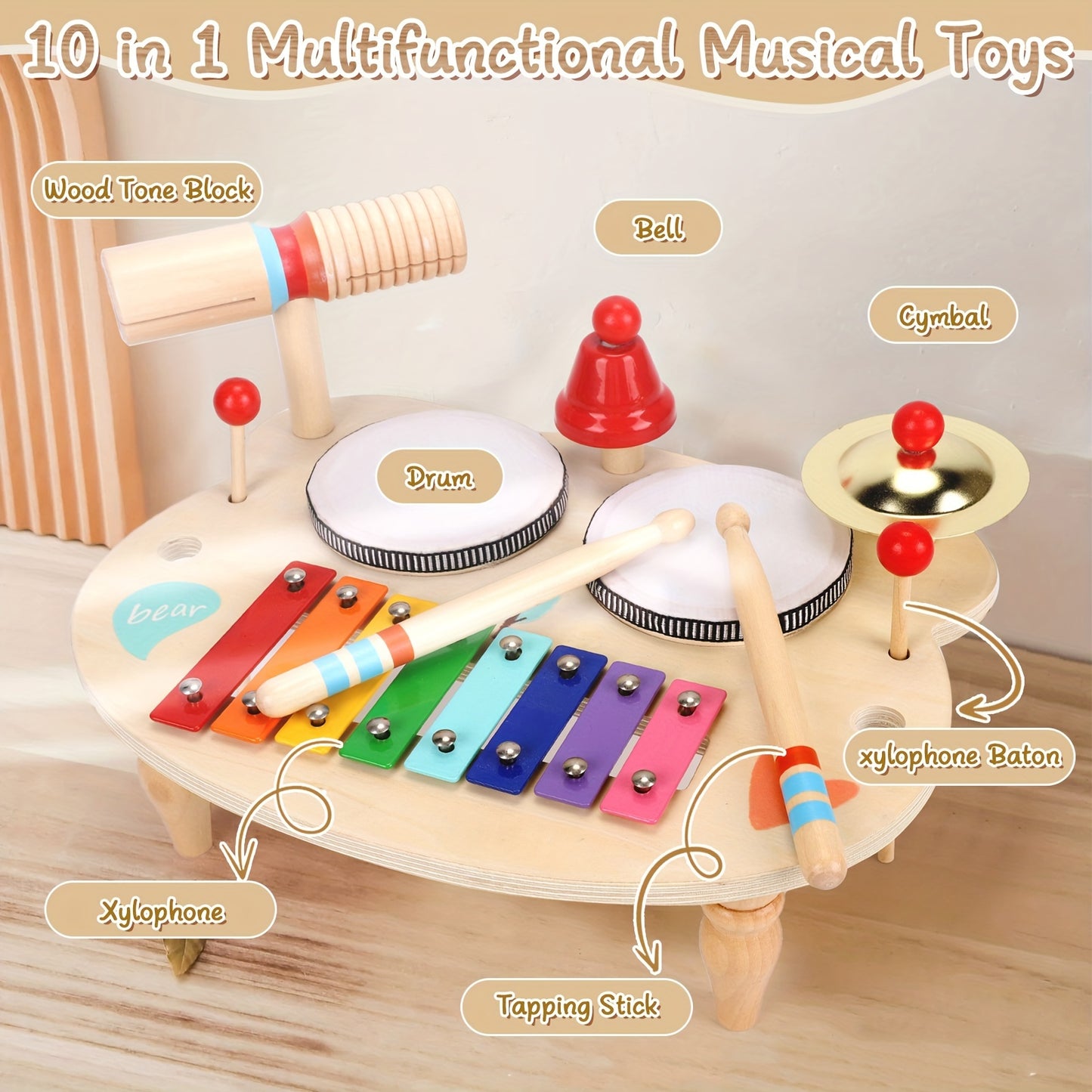 Children's Drum Kit, 10-in-1 Musical Instruments Children From 1 2 3 Years