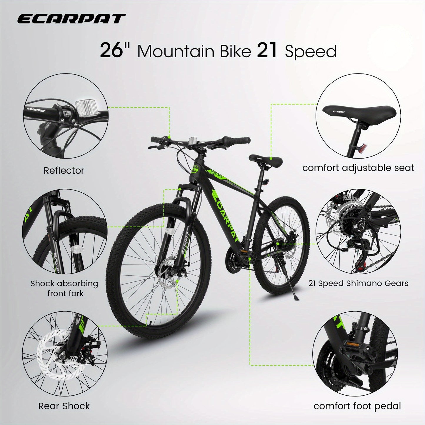 26-inch Mountain Bike, Adult Aluminum Frame, Shock-Absorbing Front Fork, 21-Speed Disc Brake MTB, City Commuter Bicycle