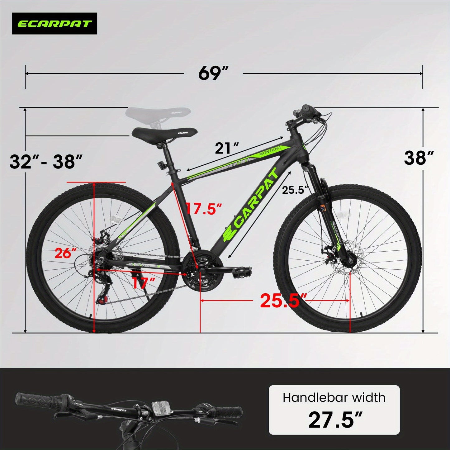 26-inch Mountain Bike, Adult Aluminum Frame, Shock-Absorbing Front Fork, 21-Speed Disc Brake MTB, City Commuter Bicycle