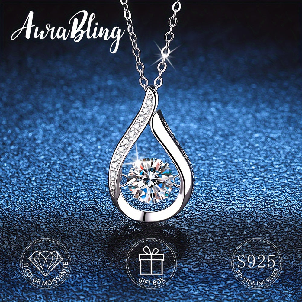 S925 Sterling Silver Water Drop Shape Pendant Necklace