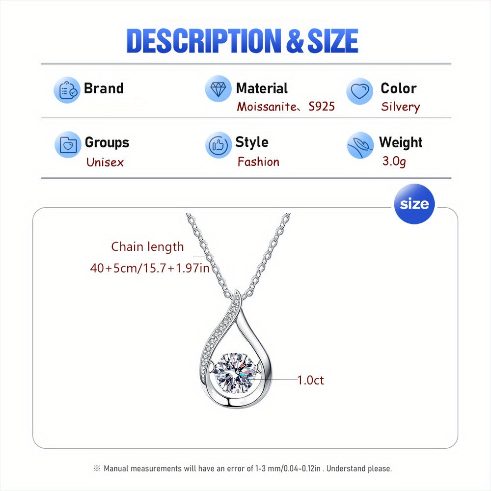 S925 Sterling Silver Water Drop Shape Pendant Necklace