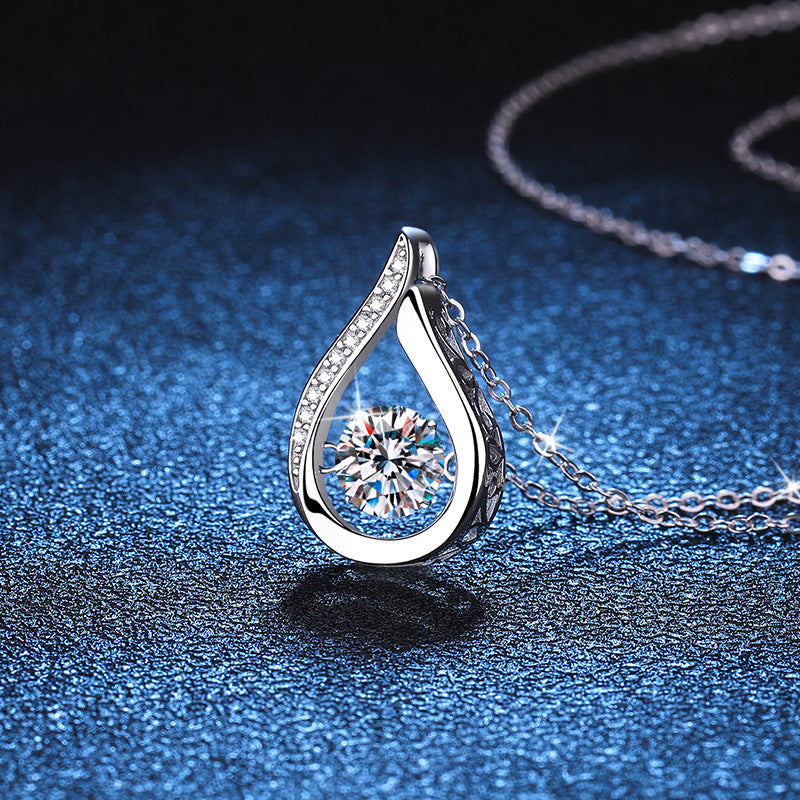 S925 Sterling Silver Water Drop Shape Pendant Necklace