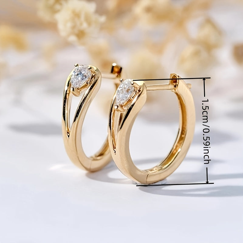 Exquisite Hoop Earrings Copper Jewelry With Geometric Zircon Inlaid Elegant Leisure Style Match Female Daily Outfits