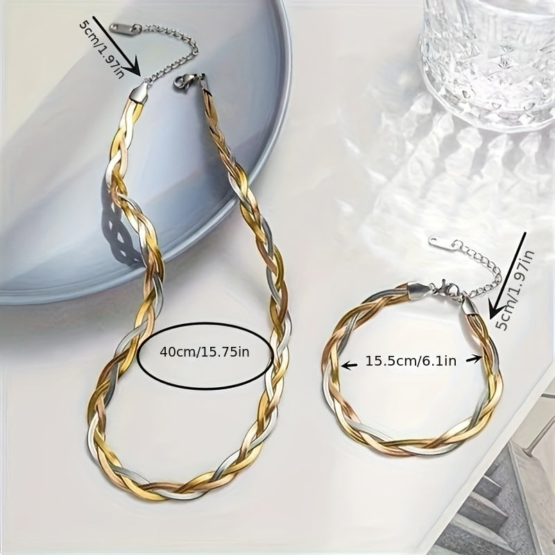 2pcs, Elegant & Classic Style, Golden Three Tone Woven Design