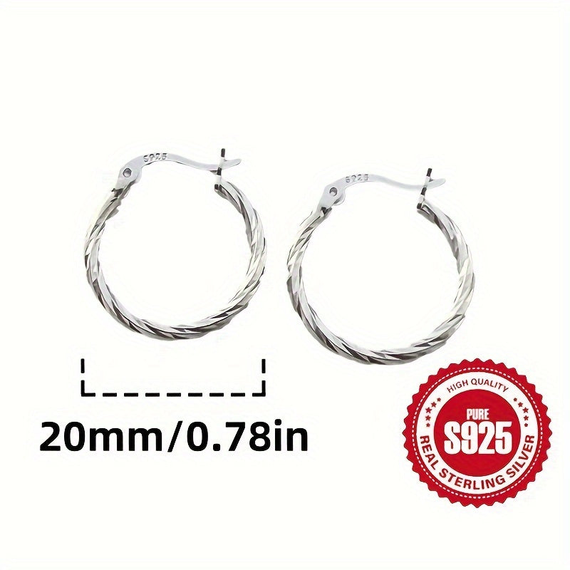 S925 Sterling Silver Hoop Earrings, Minimalist Geometric Twist Circle Hoop Earrings, Classic Style Earrings Jewelry