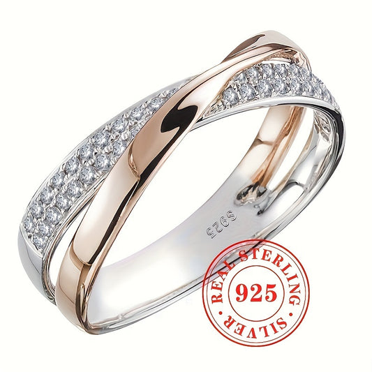 925 Sterling Silver Two Tone Mobius Finger Ring Pave Zircon Ring For Women