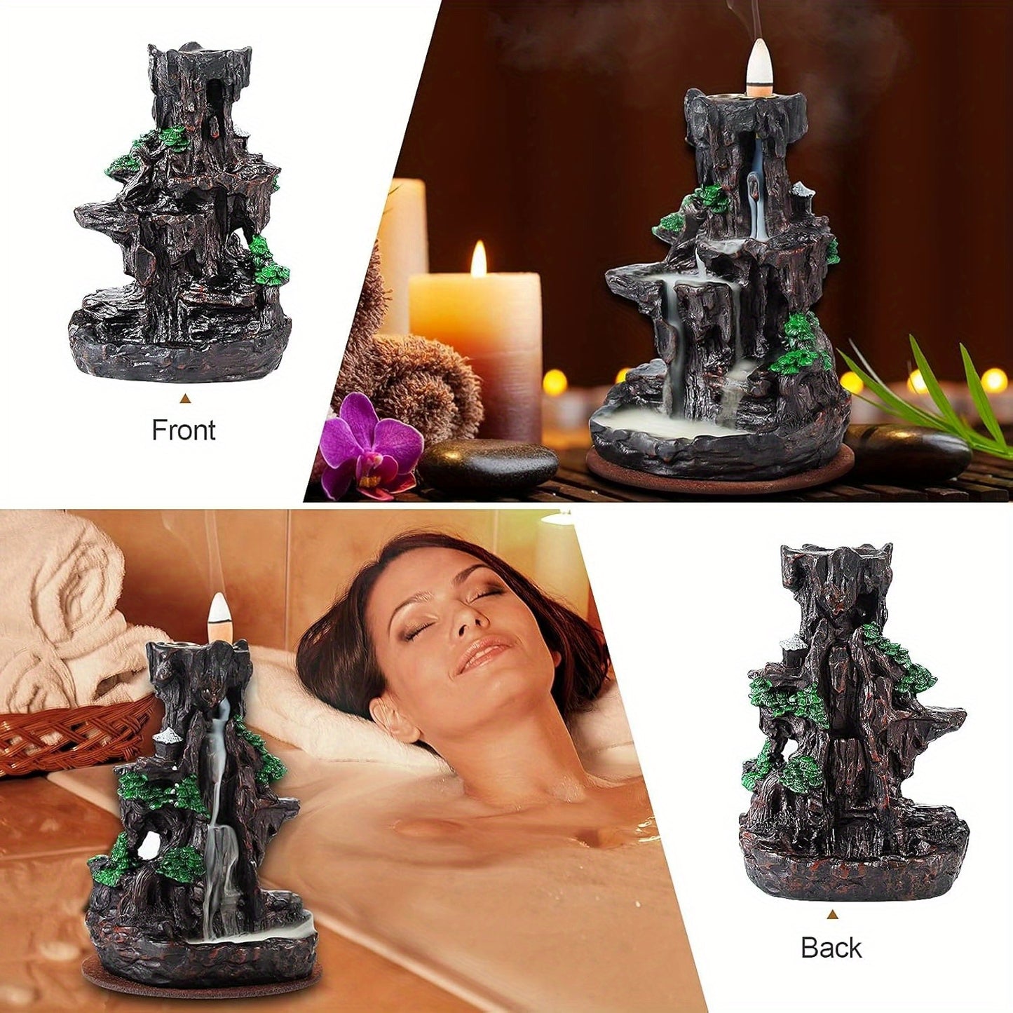 120-Count Backflow Incense Cones & 30 Incense Sticks Included, 2-Sided Waterfall Incense Burner, Aromatherapy Ornament