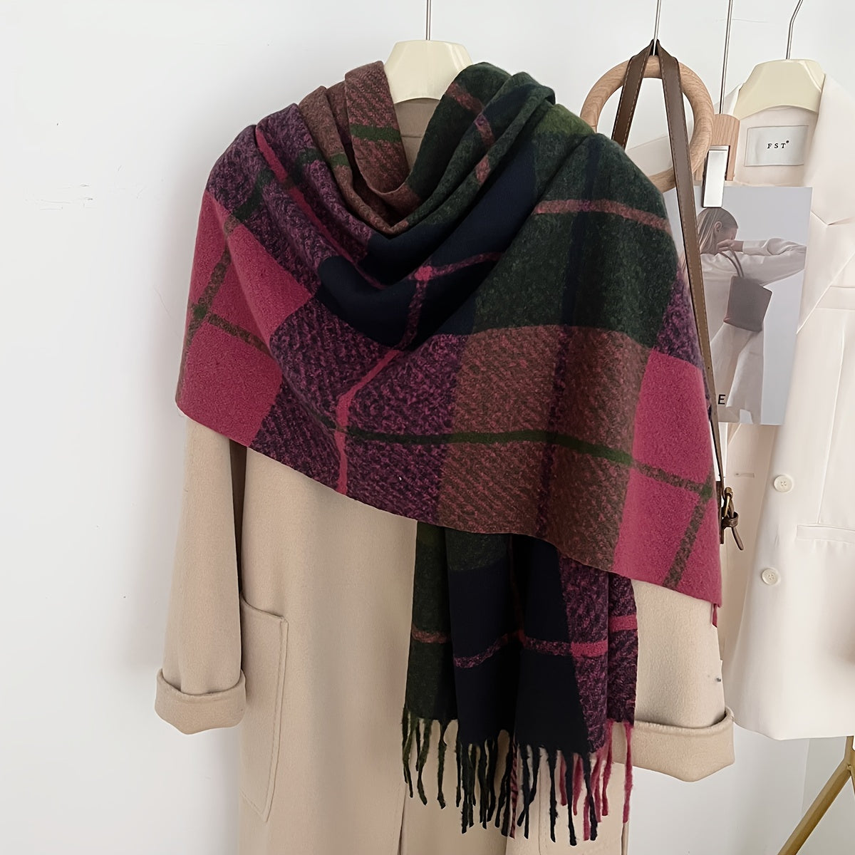 Cozy Plaid Tassel Scarf