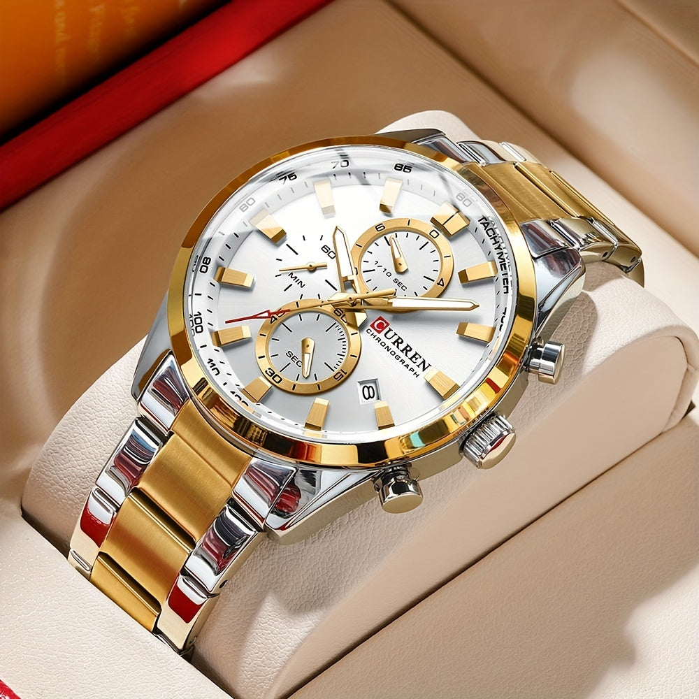 Men's Watch Steel Band Multifunctional Chronograph Wristwatch