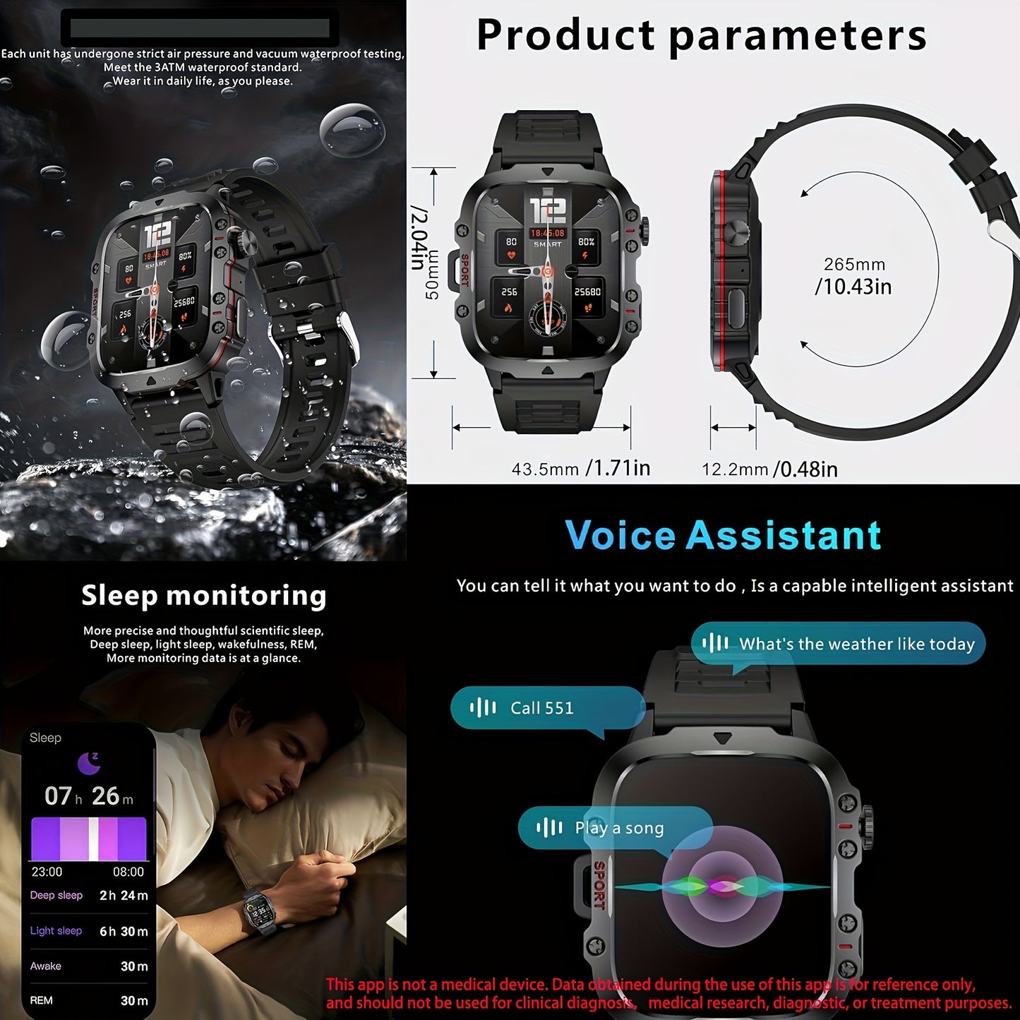 Waterproof Smart Watch For Men, 1.96'' Smart Fitness Watch