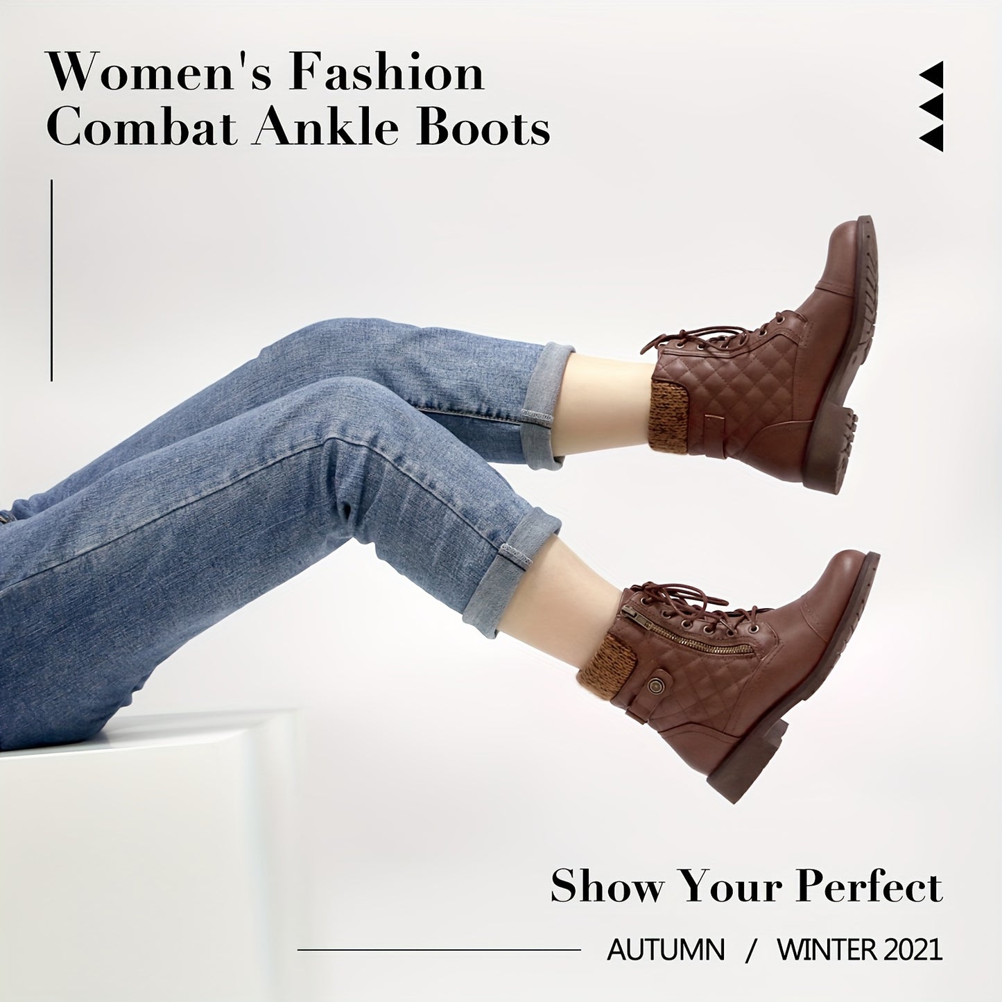 Women's Ankle Boots, Platform Quilted Pattern Boots