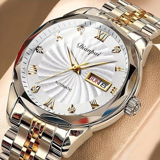 Classic Mechanical Watch, Luminous Waterproof Men's Watch With Stainless Steel Strap