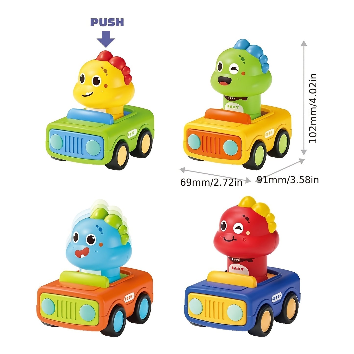 Go Car Toys For Toddlers 1-3, Baby Animal Race Cars