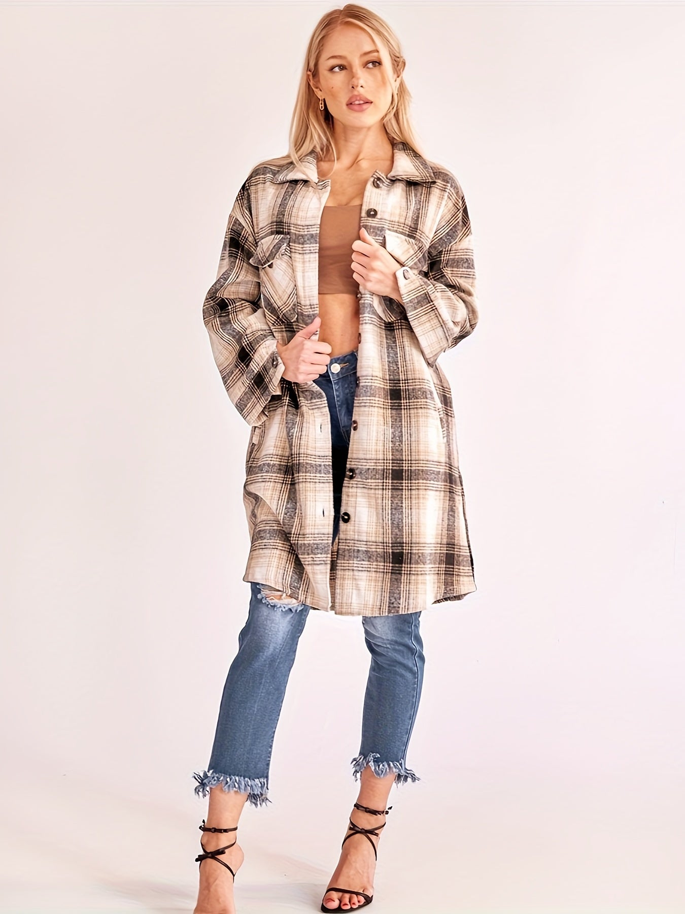 Plaid Pattern Button Up Shirt Jacket