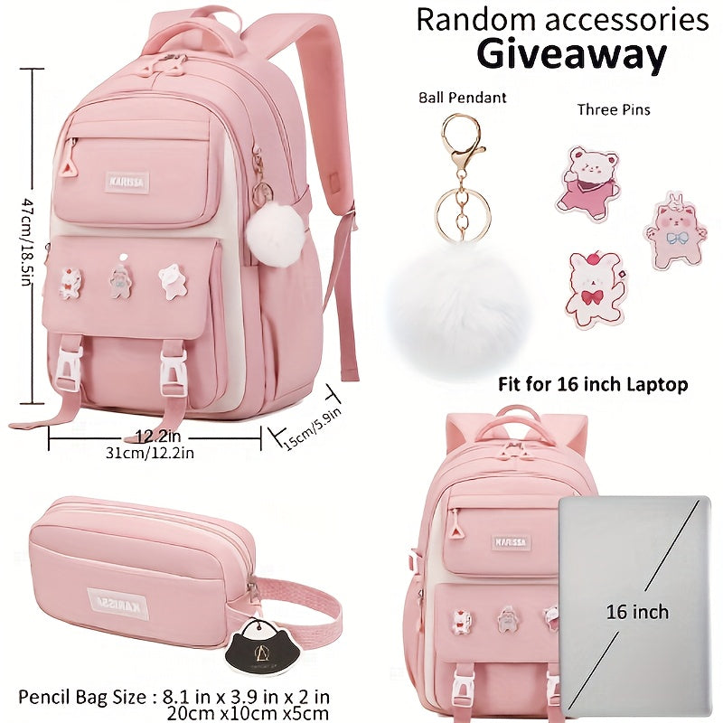 Backpack for Girls, can fit 15.6 tablet w/ pencil case included.