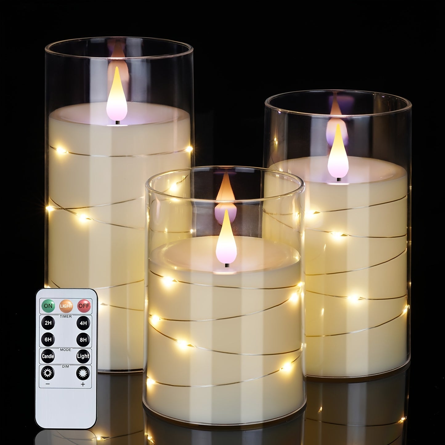 3pcs Flickering Flameless Candles With String Lights