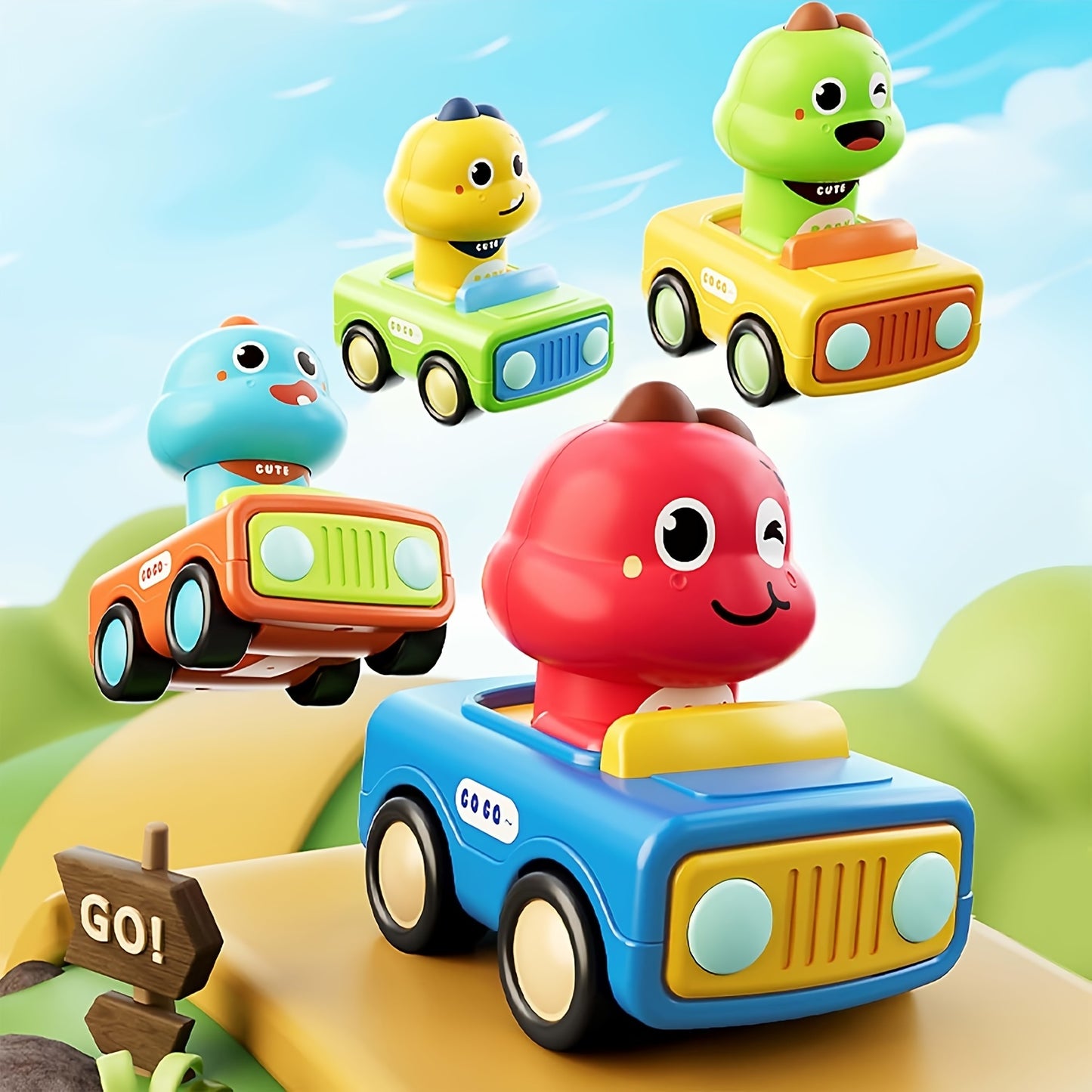 Go Car Toys For Toddlers 1-3, Baby Animal Race Cars