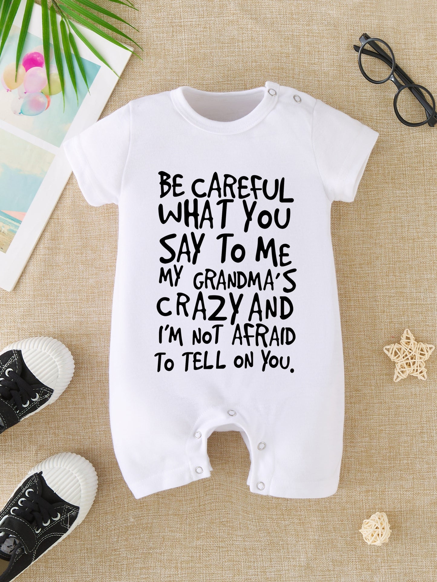 Baby Girls Boys Ietter Print Crew Neck Bodysuit