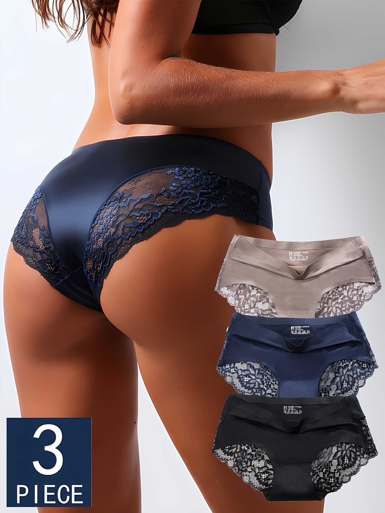 3 pieces of contrasting lace underwear, seamless and comfortable