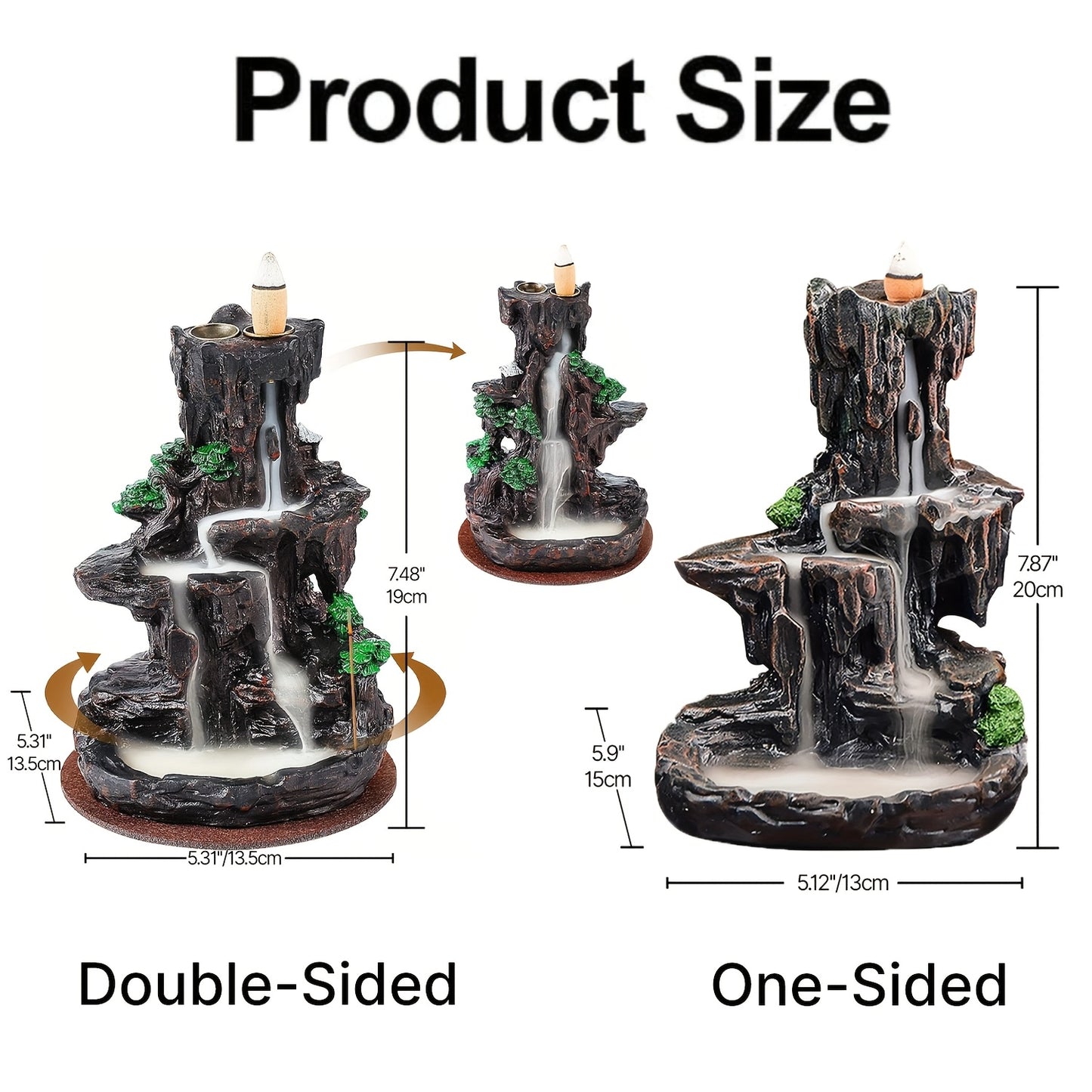 120-Count Backflow Incense Cones & 30 Incense Sticks Included, 2-Sided Waterfall Incense Burner, Aromatherapy Ornament