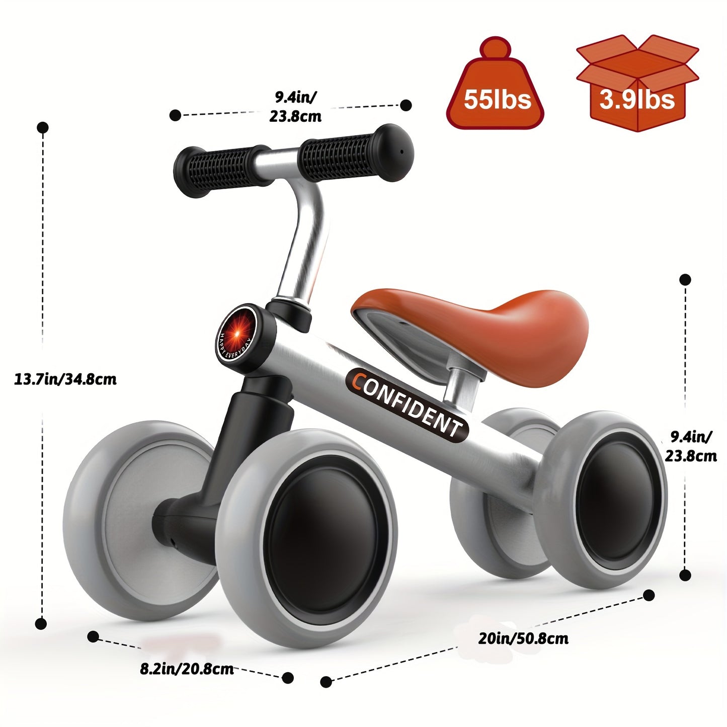 Baby Balance Bike for 1 Year Old / No Pedal & Silence Wheels, Ride On Toy Gifts For 1 Year Old Boy, Grey