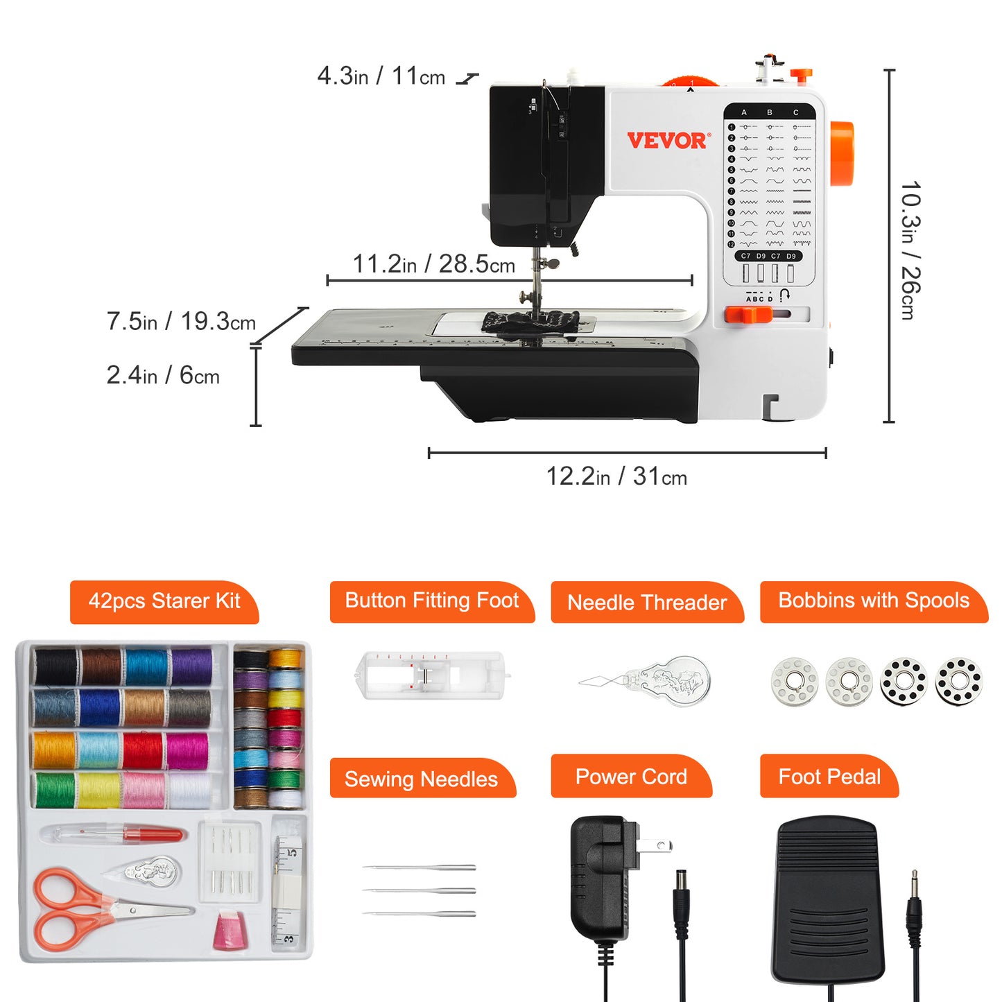 Portable Sewing Machine for Beginners with 38 Built-in Stitches & Reverse Sewing