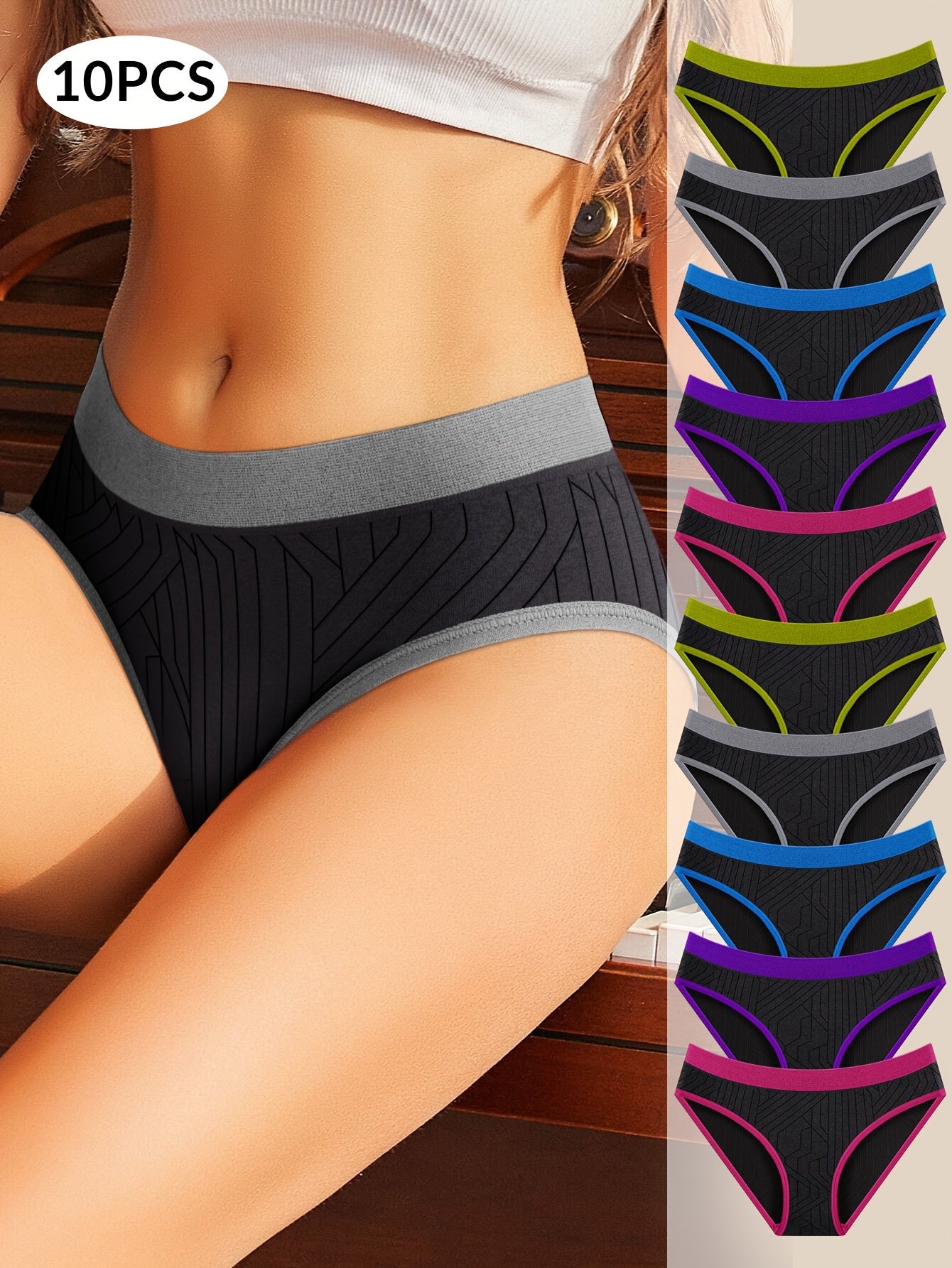 10pcs Seamless Contrast Trim Color Block Briefs