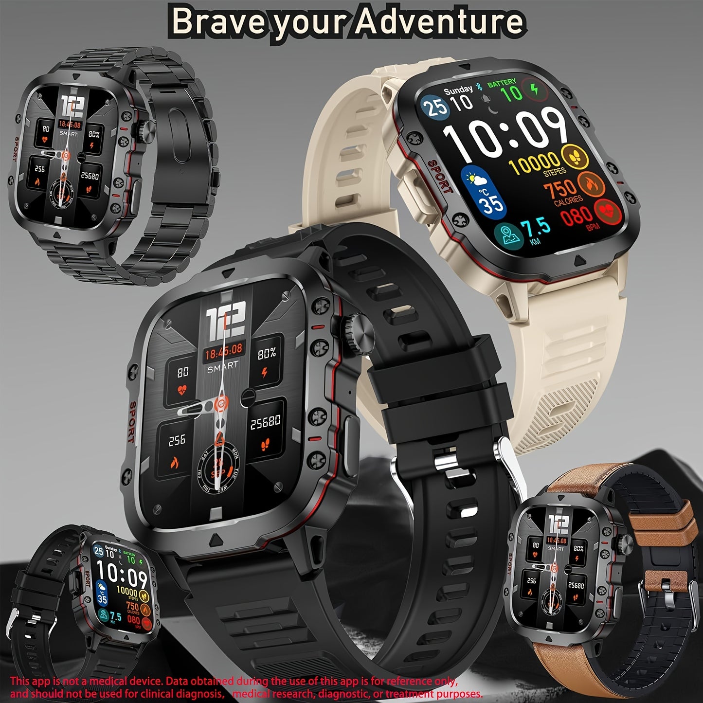 Waterproof Smart Watch For Men, 1.96'' Smart Fitness Watch