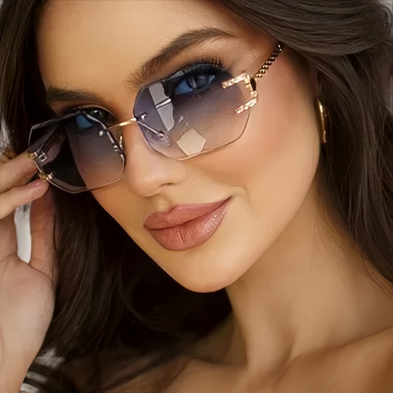 1pc Polygonal Frameless Fashion Glasses For Women