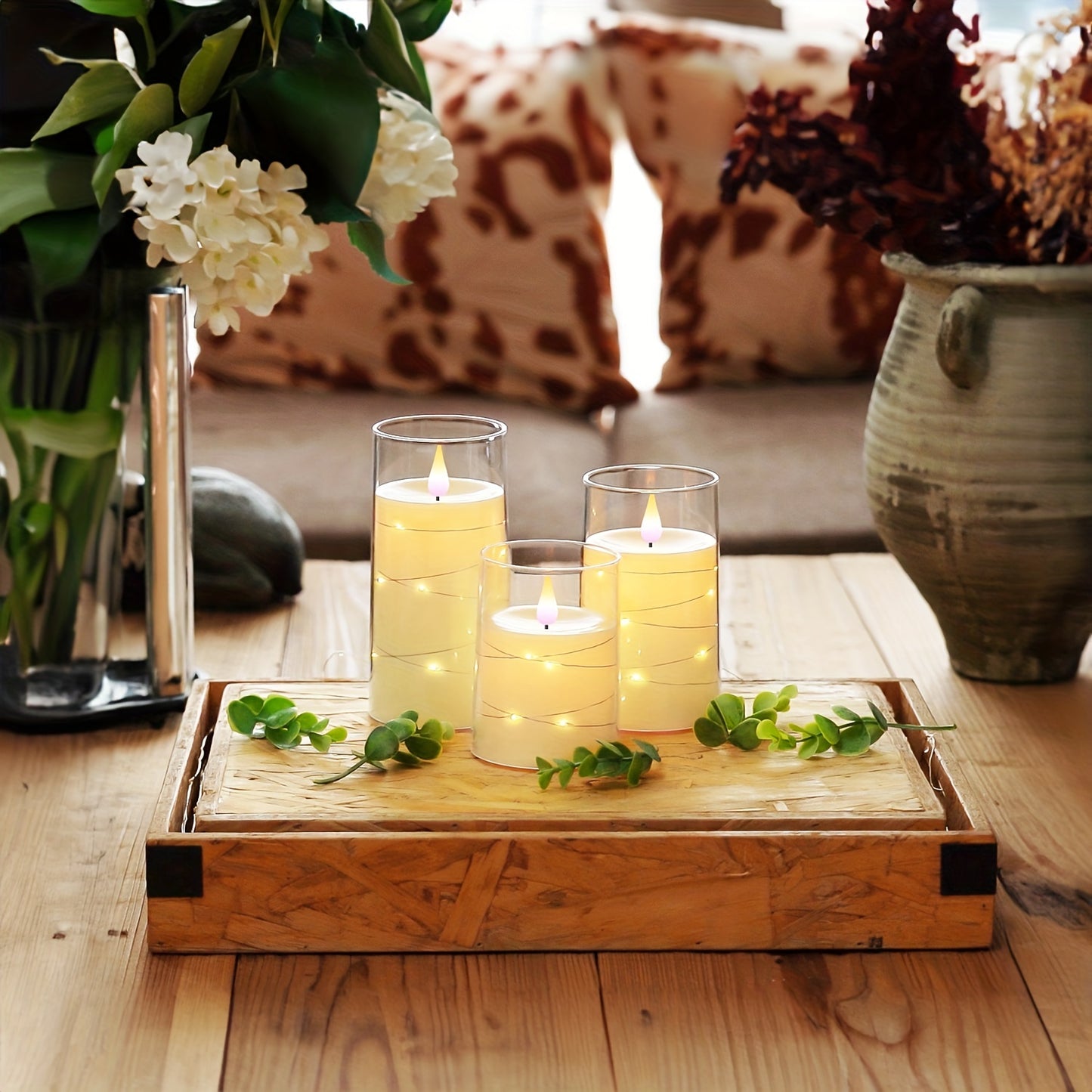 3pcs Flickering Flameless Candles With String Lights