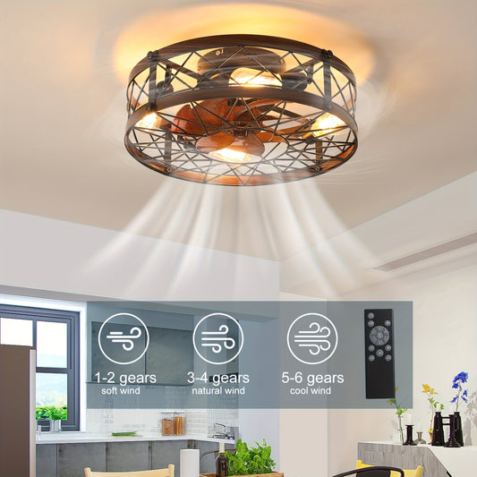 19.7'' Flush Mount Caged Ceiling Fan With Lights