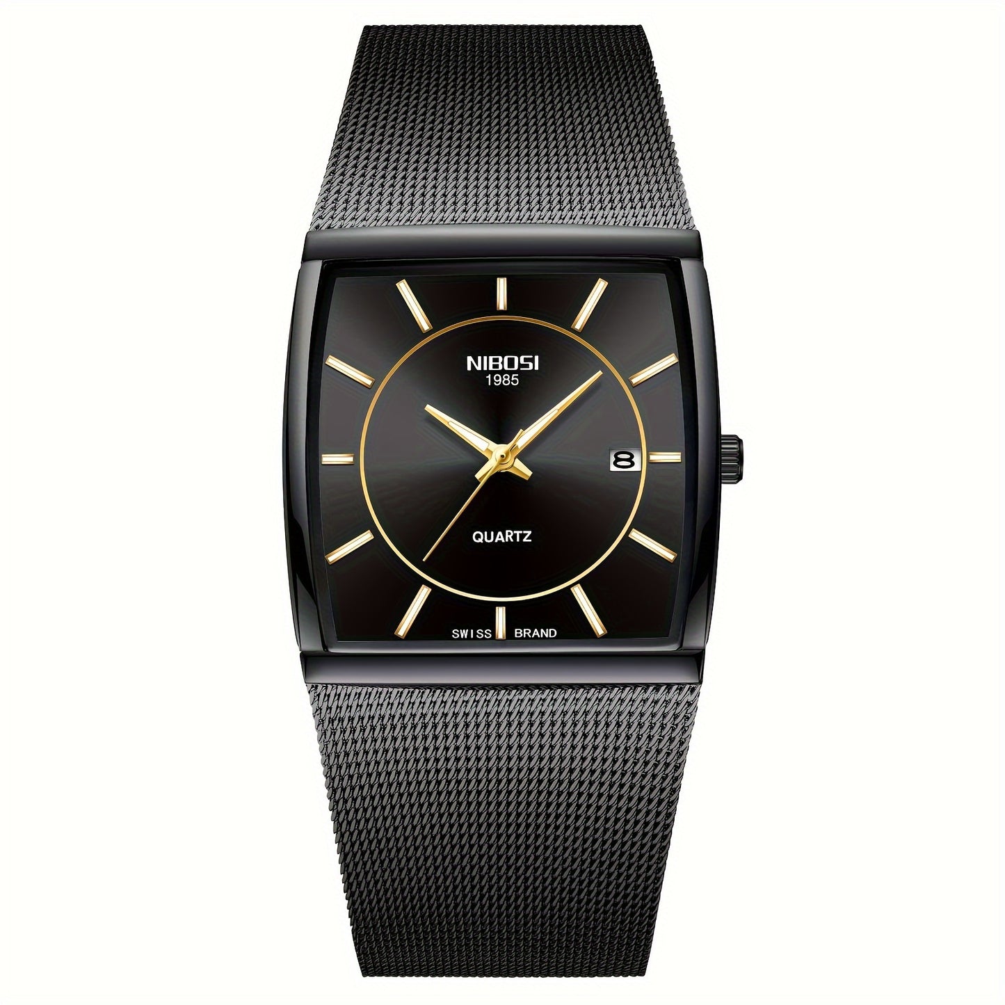 Men's Square Watches Business Fashion Top Brand Luxury Dress Casual Watch Mesh Strap Waterproof With Date Square Wristwatch