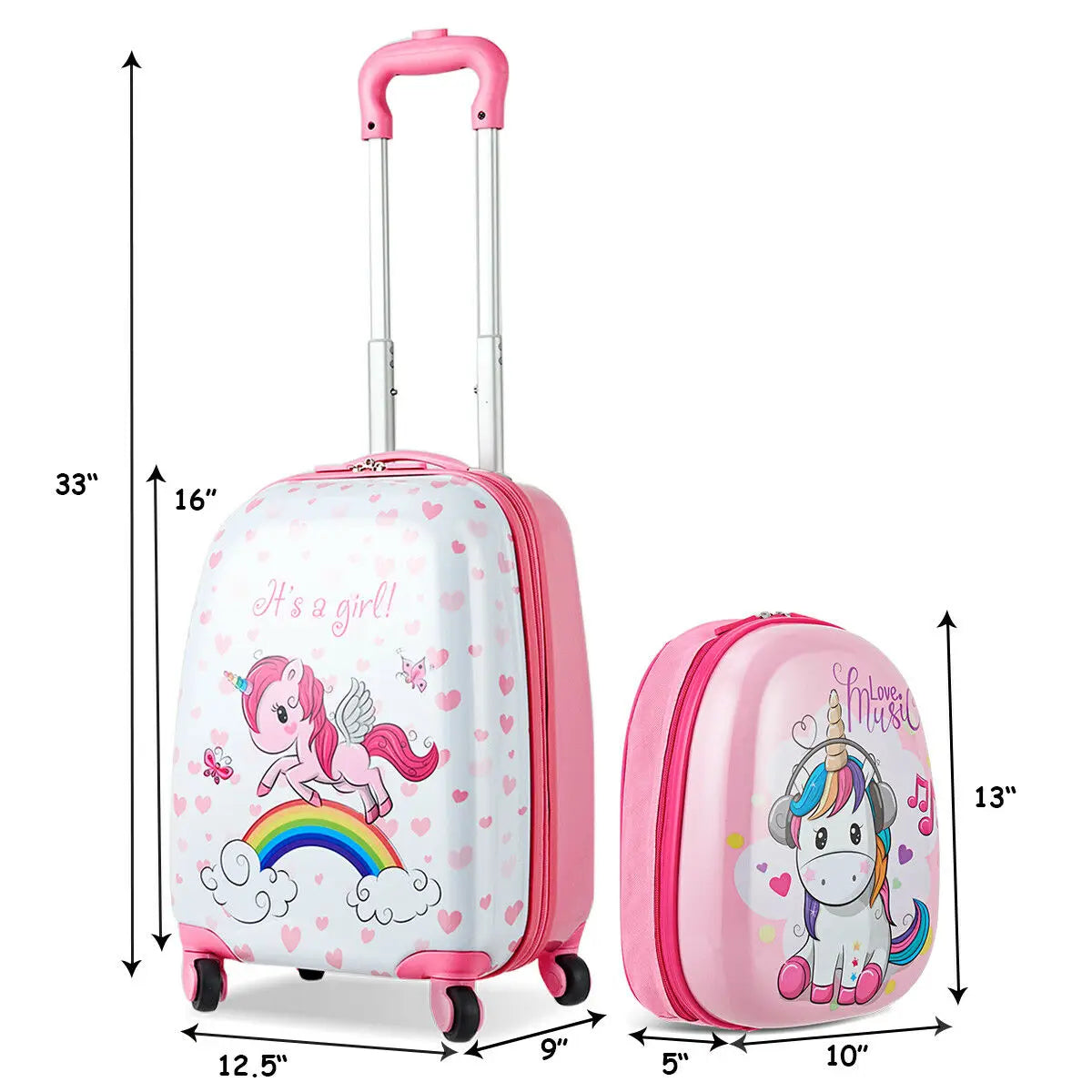 2PC Kids Luggage 12'' Backpack & 16'' Rolling Suitcase