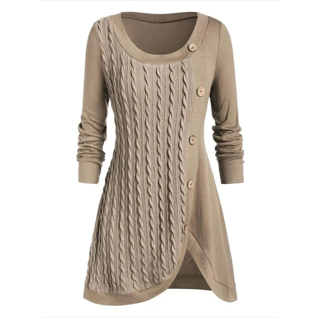 2024 Winter Elegant Solid Buttons Tunic Sweaters