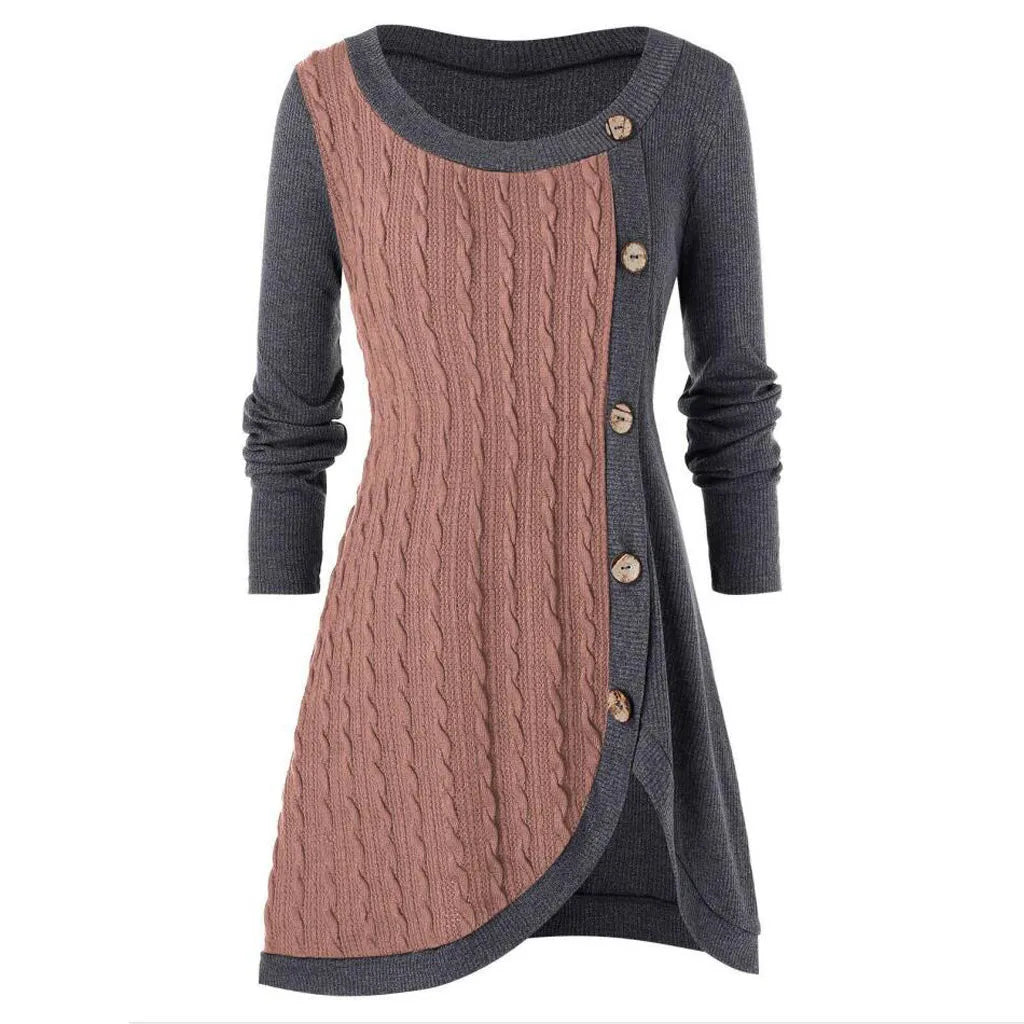 2024 Winter Elegant Solid Buttons Tunic Sweaters