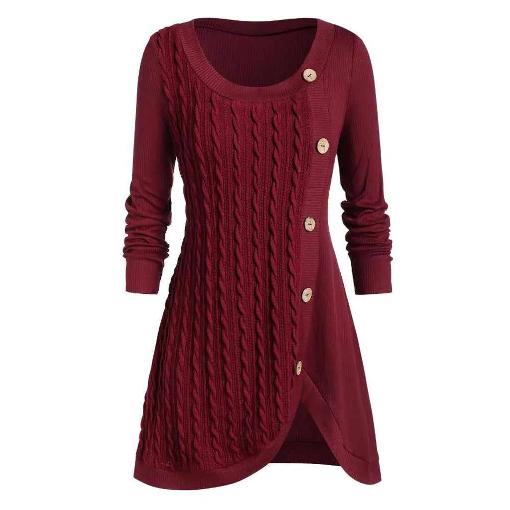 2024 Winter Elegant Solid Buttons Tunic Sweaters