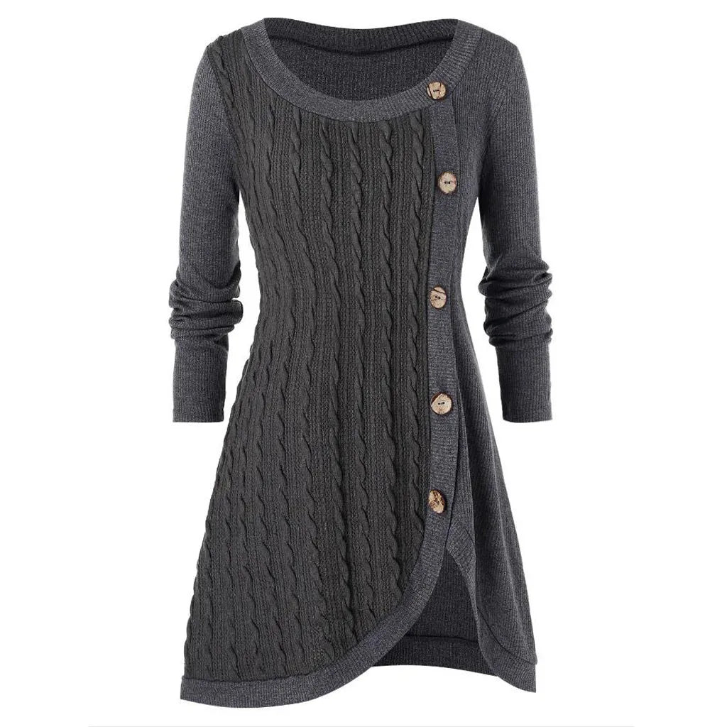 2024 Winter Elegant Solid Buttons Tunic Sweaters