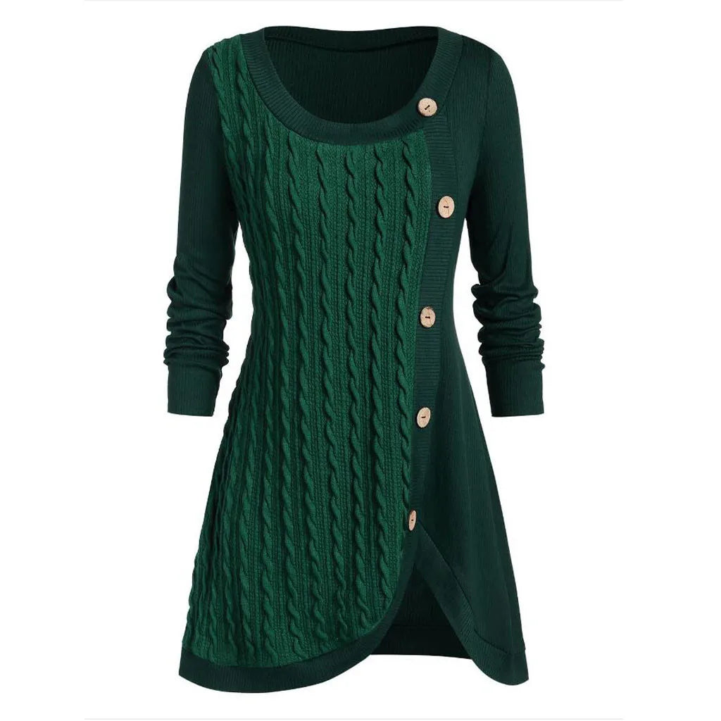 2024 Winter Elegant Solid Buttons Tunic Sweaters