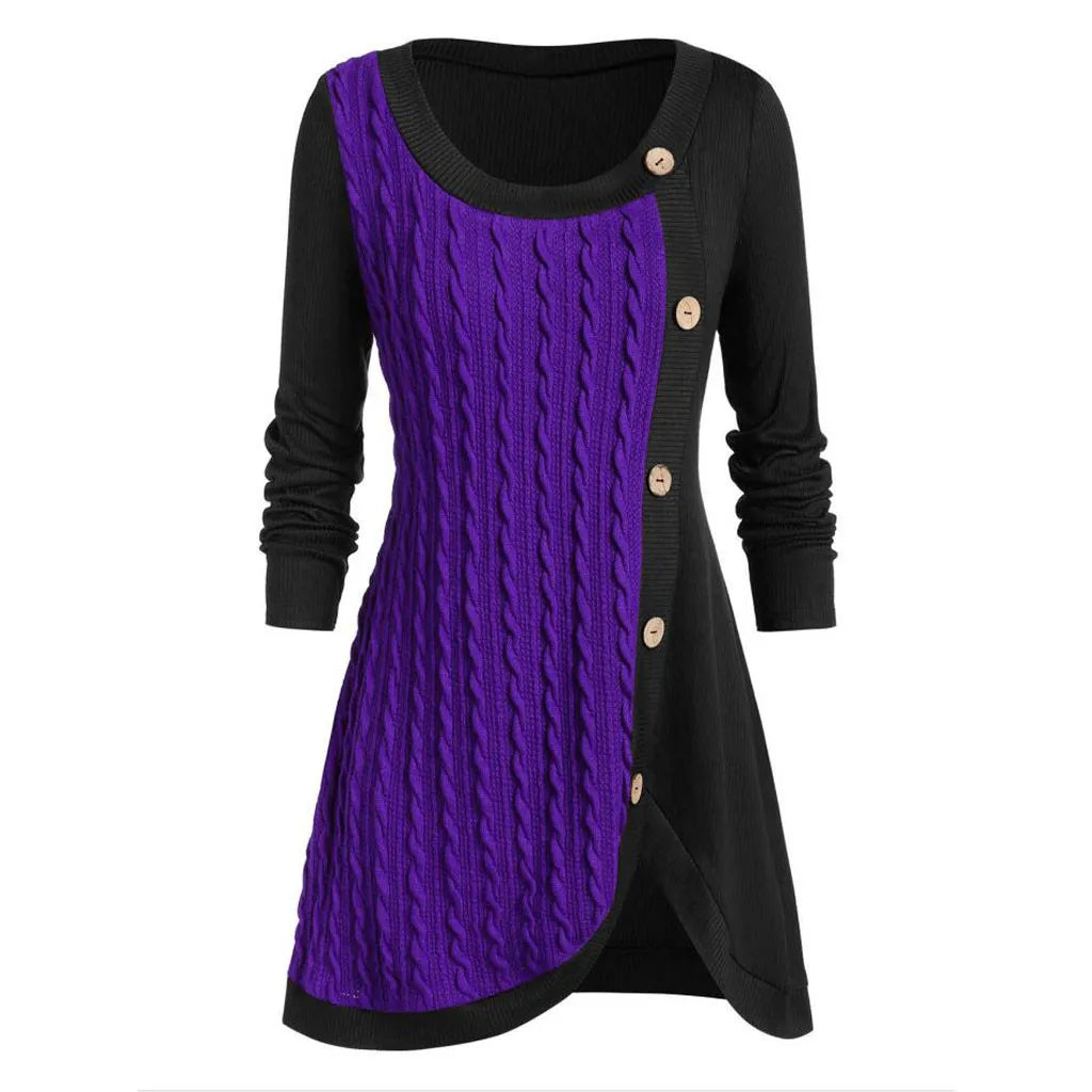 2024 Winter Elegant Solid Buttons Tunic Sweaters