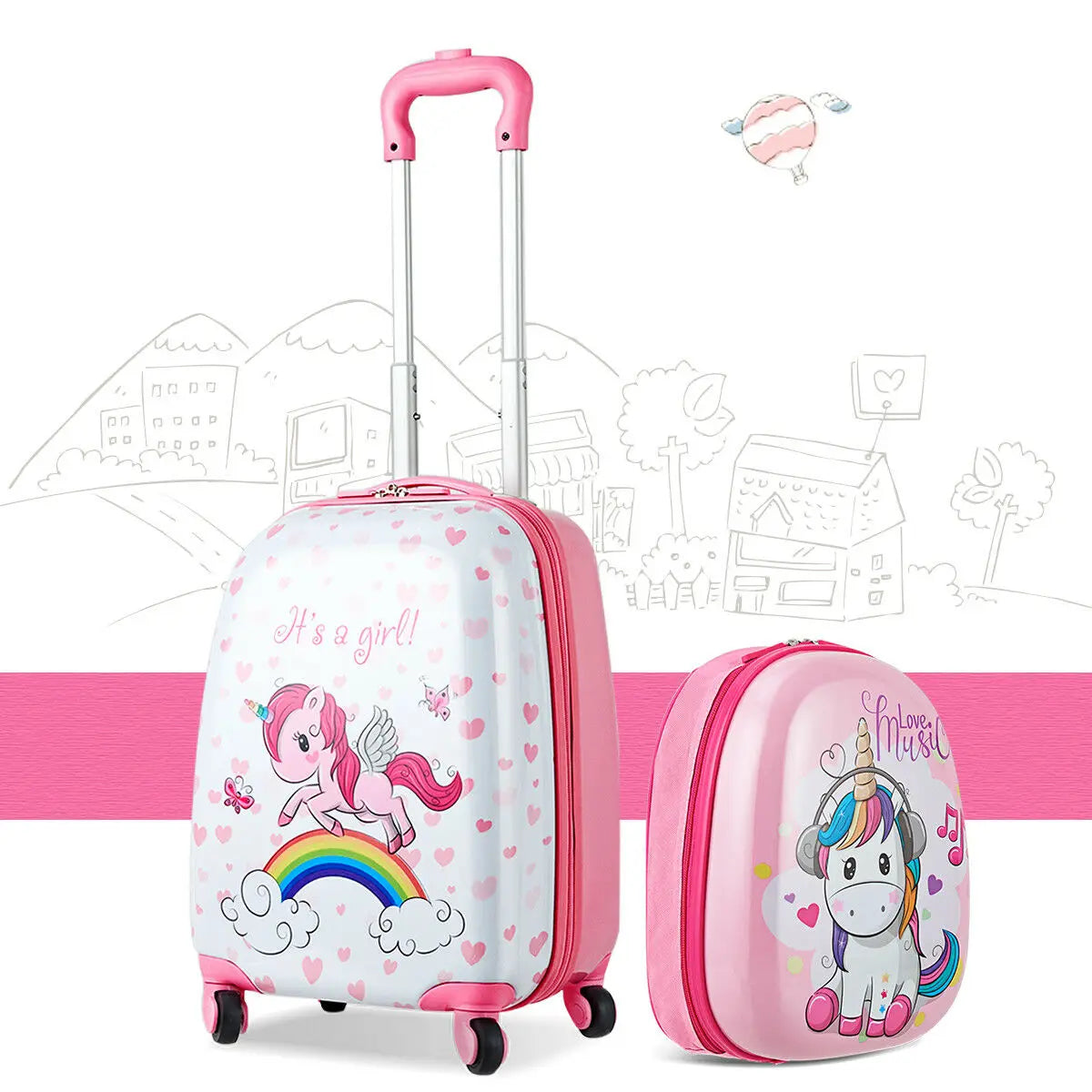 2PC Kids Luggage 12'' Backpack & 16'' Rolling Suitcase