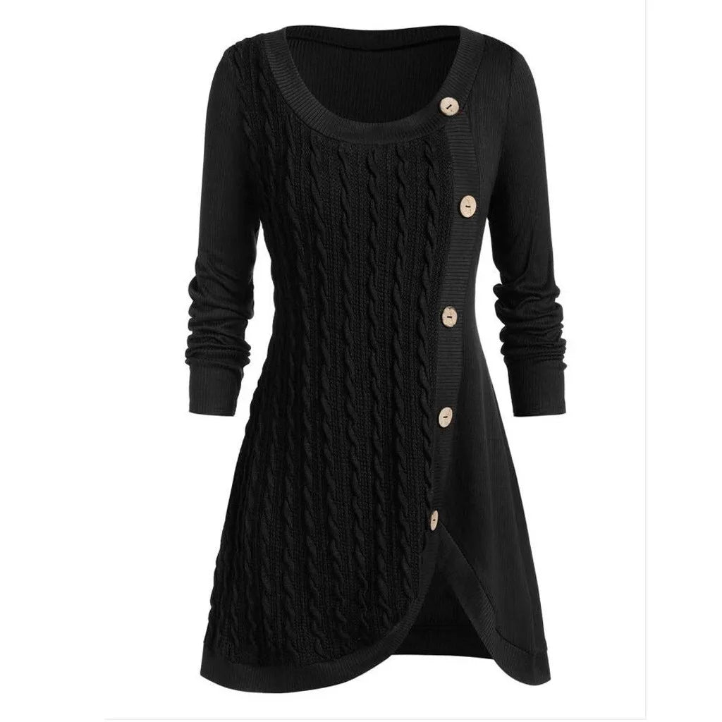 2024 Winter Elegant Solid Buttons Tunic Sweaters