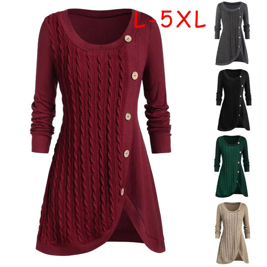 2024 Winter Elegant Solid Buttons Tunic Sweaters