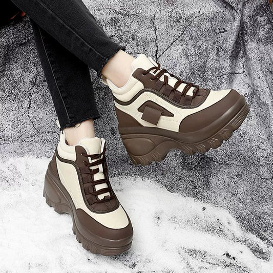 8cm Platform Shoes Women's Leather Waterproof Outdoor Shoes