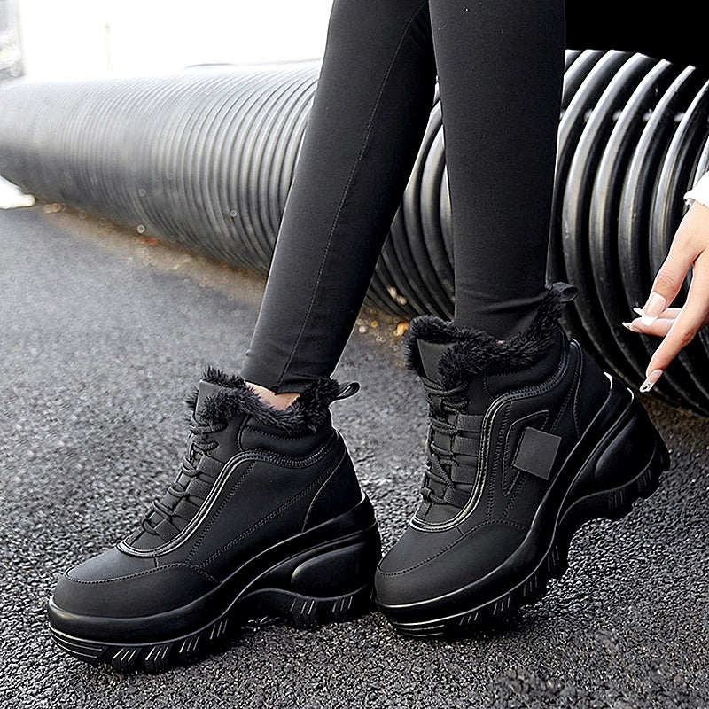 8cm Platform Shoes Women's Leather Waterproof Outdoor Shoes