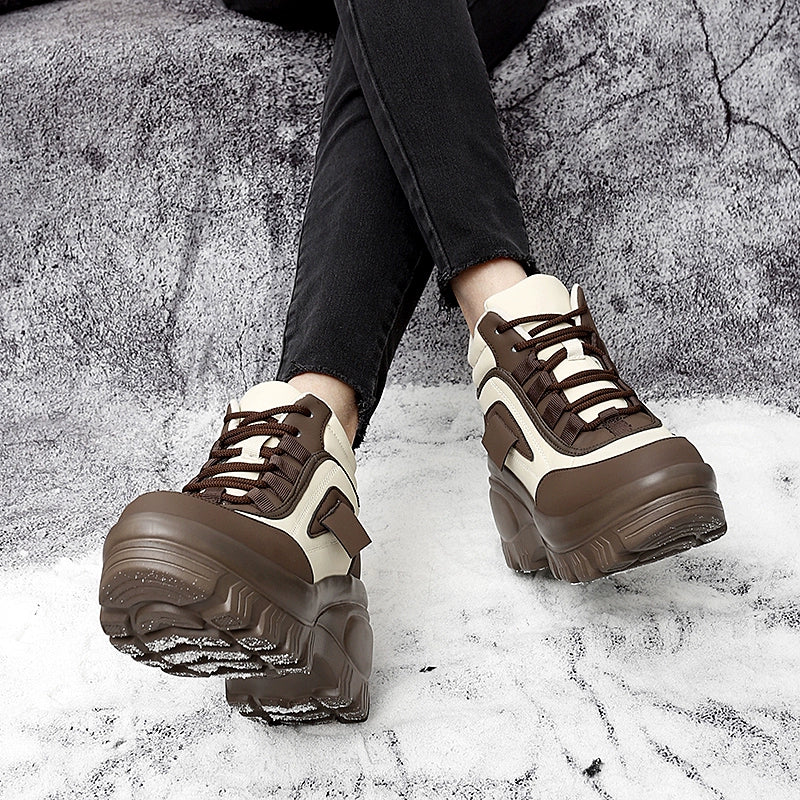 8cm Platform Shoes Women's Leather Waterproof Outdoor Shoes