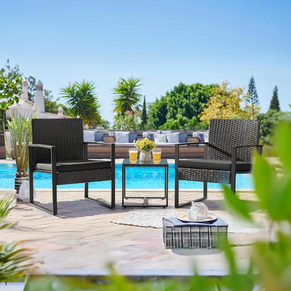 3 Pieces Patio Set Outdoor Wicker Furniture Sets