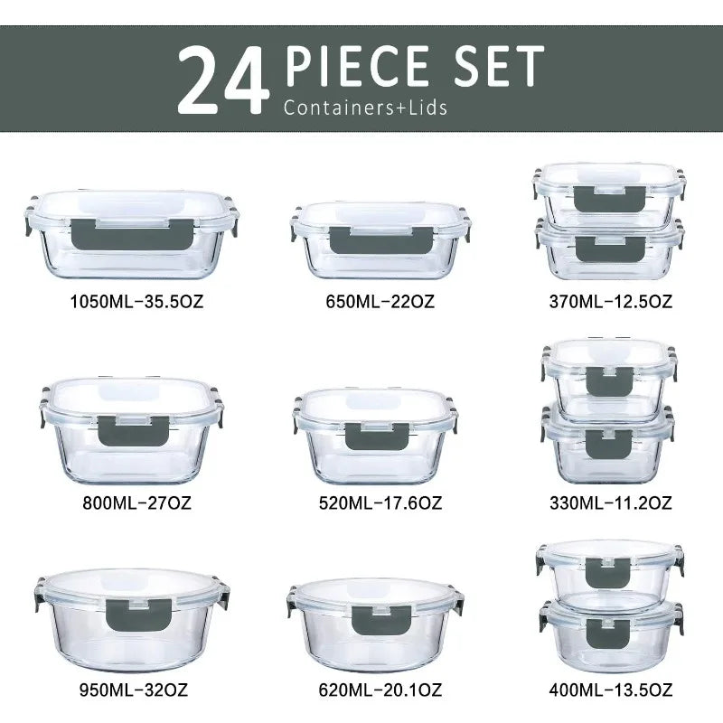 24-Piece Glass Food Storage Containers