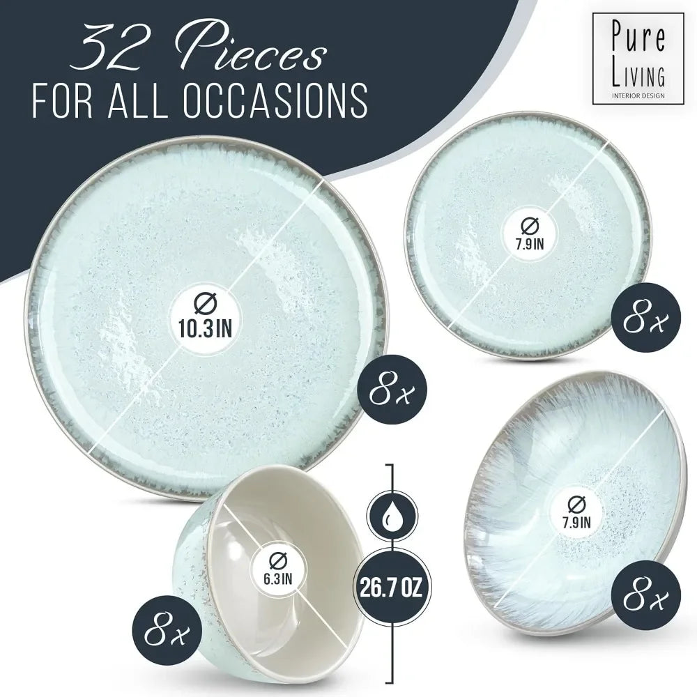 Porcelain Dinnerware Bowl and Plate Sets for 8