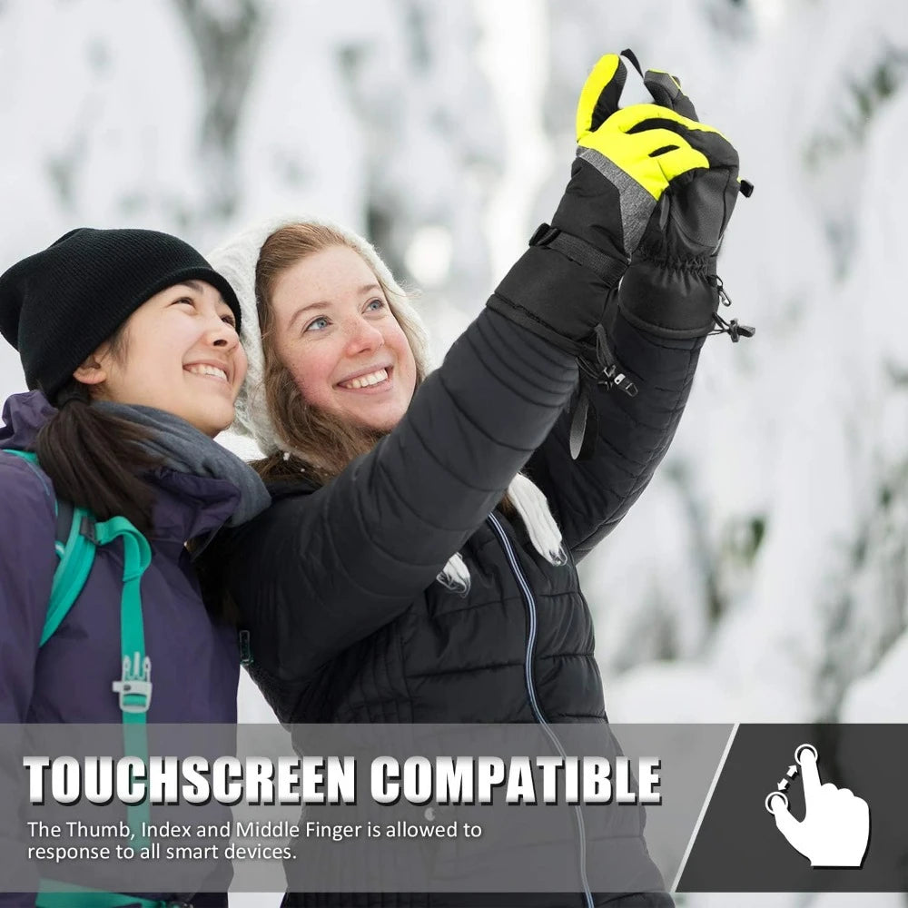 Ski Gloves,Winter Waterproof Snowboard Snow 3M Thinsulate Warm Touchscreen Cold Weather Women Gloves Wrist Leashes.